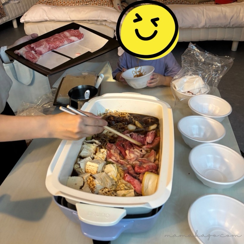 りんどう湖グランピング夕食のすきやき